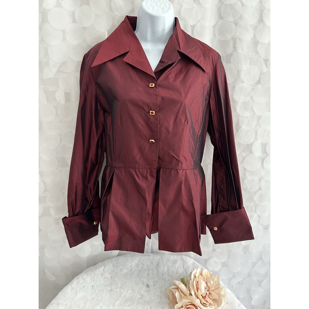 Vintage Renato Nucci Women’s Large 100% silk blouse jacket Merlot red France